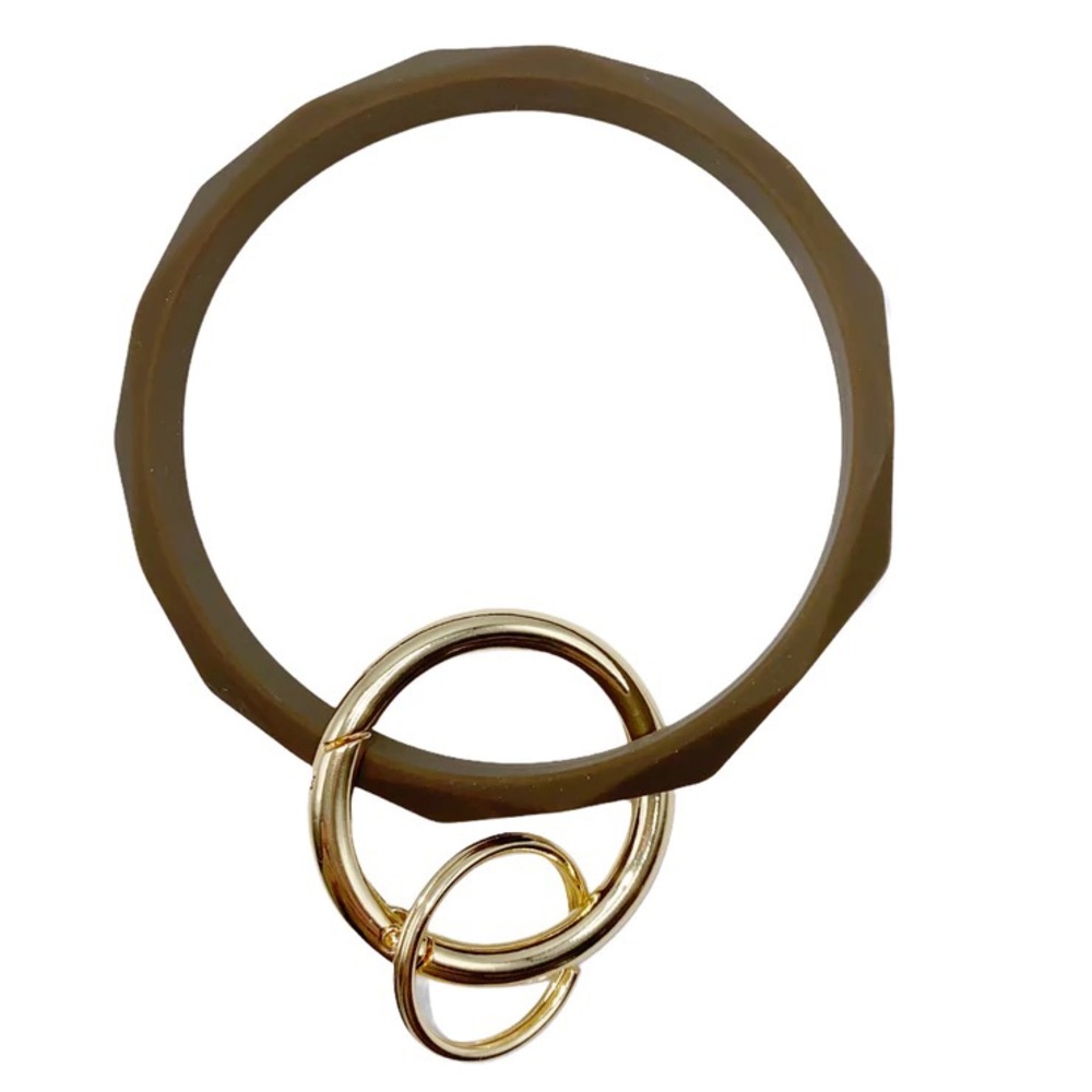 Coffee Brown Diamond Facet Silicone Bracelet Key Chain